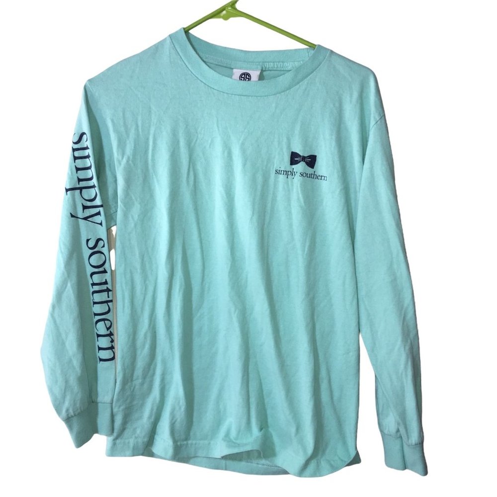 SIMPLY SOUTHERN BLUE STAMPS OF THE SOUTH LONG SLEEVE SHIRT WOMENS SMALL - Picture 1 of 5